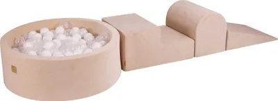 Zdjęcie produktu dla MeowBaby 3-elementowy piankowy zestaw do zabawy z okrągłym basenem z piłeczkami, 200 piłeczek, aksamitny, ecru: biały/przezroczysty