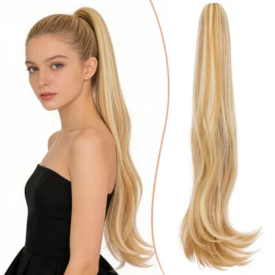 Produktbild von Haarteil Pferdeschwanz 50cm Gewellt Synthetik Clip-in Schmutzigblond 27H/613#