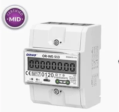 Obrázek produktu pro ORNO OR-WE-513, Elektronický, Plug-in, Výstupní výkon, kWh, Zgodność z MID (2014/32/EU), 230 - 400 V