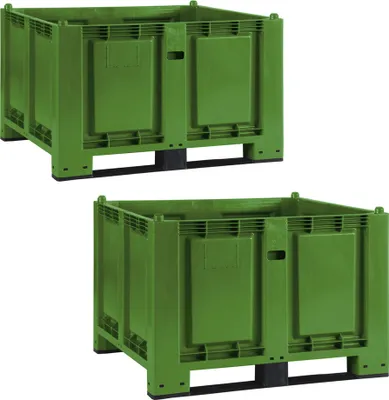 Produktbild von 2x Palettenbox mit 2 Kufen, LxBxH 1200x800x850 mm, grün