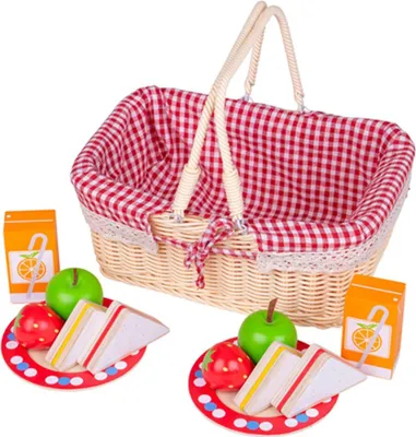 Produktbild von BigJigs Spielzeug Picknickkorb mit Holzessen und Zubehör
