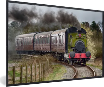 Produktbild von MuchoWow® Gerahmtes Poster Vorderansicht einer Dampflokomotive 90x60 cm - Poster mit Schwarzem Bilderrahmen Wandposter Rahmen Foto Bilder - Fotorahmen - Foto-Plakat
