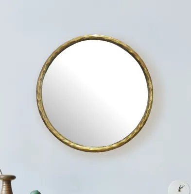 Produktbild von WOHNLING Wandspiegel 60 cm Metall Design Hängespiegel Gold Dekospiegel Rund mit Rahmen Spiegel Wand Groß Flurspiegel Garderobenspiegel Modern
