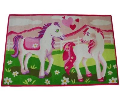Produktbild von Kinderteppich Pony 120 x 80 cm Spielteppich Kinderzimmer Pink Teppich Pferde