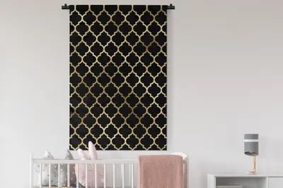 Produktbild von MuchoWow® Wandteppich Wandbehang Muster - Gold - Schwarz 90x135 cm Tapisserie Dekoration Wandtuch - Baumwolle - Wandskulptur