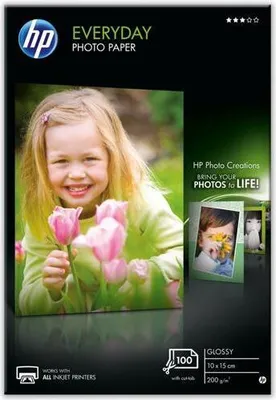 Obrázek produktu pro HP Lesklý fotografický papír Everyday – 100 listů / 10 x 15 cm, s perforací, 170 g/m², Černá, Modrá, Bílá, 15 - 30 °C, 5 - 30 °C, 20 - 80%, 102,6 x 17,5 x 165,1 mm