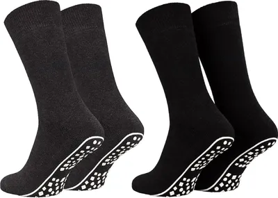 Produktbild von Tobeni 2 Paar Home Socks ABS Stoppersocken Anti-Rutsch Baumwolle Socken für Damen und Herren, Farbe:Anthrazit-Schwarz, Grösse:35-38