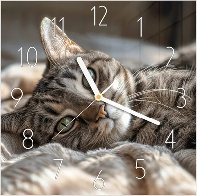 Produktbild von Wanduhr aus Glas mit Motiv Gemütliche Katze- 30 x 30 cm - inkl. Aufhängesystem
