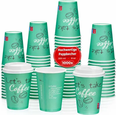 Produktbild von Pappbecher 200ml Grün 1000 Stück Einweg Kaffeebecher Coffee to go | Kaffeebecher 200ml | 8oz | Pappbecher grün | Heißgetränkebecher