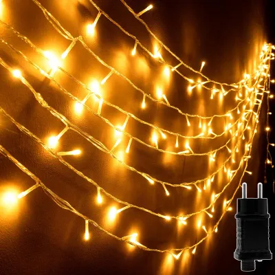 Zdjęcie produktu dla Świąteczna girlanda zewnętrzna, ciepła biel, 100 diod LED, wodoodporna (IP44), idealna na imprezy, uroczystości, wesela, dekoracja świąteczna do wnętrz i na zewnątrz – 100 diod LED