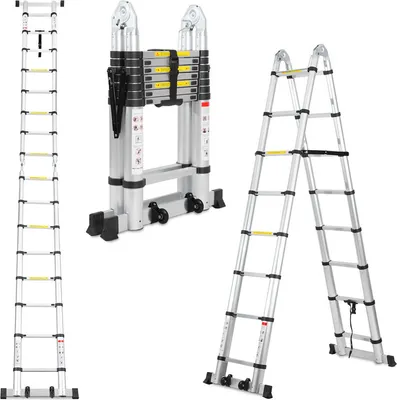Produktbild von Jopassy teleskopický rebrík Multifunkčný rebrík Výsuvný rebrík 2,5M+2,5M Skladací rebrík 16 priečok Viacúčelový rebrík