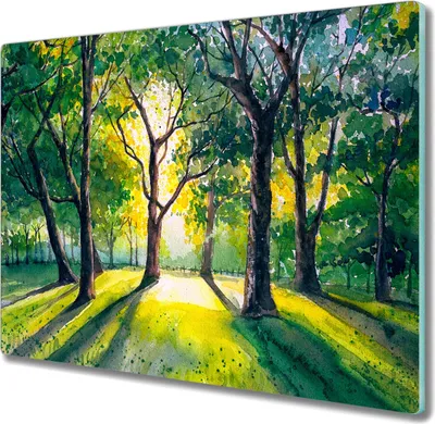 Produktbild von Coloray Küchenbrett Kochplattenabdeckung Hackbrett Schneidebrett Herdabdeckplatte 60x52 cm - Wald Blätter Sonne