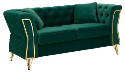 Image de Canapé en métal et velours vert avec coussins cm 162x83x77