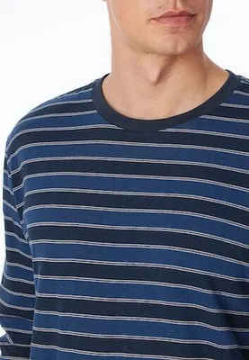 Immagine prodotto di UNCOVER by SCHIESSER Pigiama da uomo, lungo - Polsini, a righe, jersey singolo blu scuro S