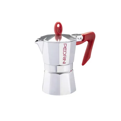 Produktbild von Pedrini 9083-0, Mokka-Kanne, Rot, Edelstahl, Aluminium, 3 Tassen, 85 mm, 150 mm
