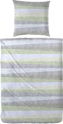Produktbild von Hahn Feinbiber Bettwäsche Streifen 100% Baumwolle Knopfleiste Bettbezug Kissenbezug Bettgarnitur Bettwäsche-Set Bettzeug 135x200 cm Grün