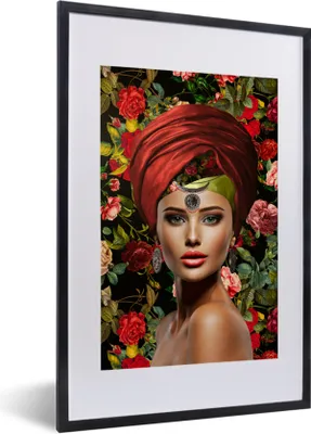 Produktbild von MuchoWow® MuchoWow® Gerahmtes Poster Frau - Blumen - Bunt 40x60 cm - Poster mit zchwarzem Bilderrahmen - Poster in Rahmen