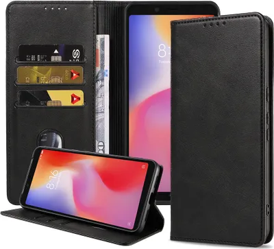 Produktbild von Smartphonica Handyhülle geeignet für Xiaomi Redmi 6 Kunstlederhülle mit Magnetverschluss und Kartenhalter Buchhülle mit Klappe - Schwarz