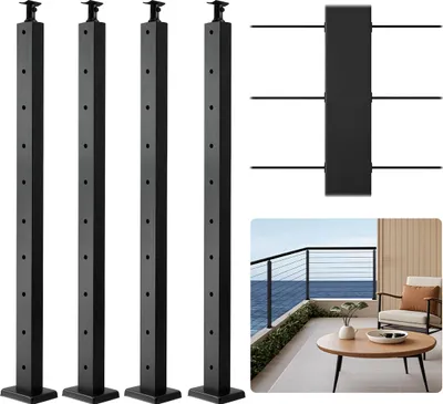 Immagine prodotto di VEVOR Paletto per ringhiera a cavo, confezione da 4 pezzi, 914x25,4x50,8 mm, fori orizzontali preforati, acciaio inox SUS304, staffa orizzontale curva, per corrimano, balaustra, nero, 4JZLGZXHS914UUOI6001V0
