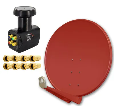 Produktbild von PremiumX DELUXE100 cm Alu Ziegelrot Sat Schüssel Satelliten Spiegel Antenne mit Quad LNB und F-Stecker