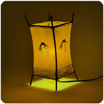 Productafbeelding van Oosterse lamp, hennep lamp, Marokkaanse lederen lamp, tafellamp, vloerlamp, Carree Gecko, 30 cm, geel