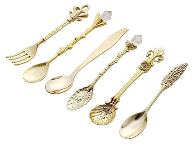Produktbild von Dessertlöffel und Dessertgabel, 6 Stück - Gold
