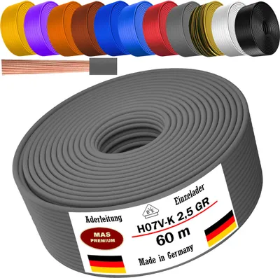Immagine prodotto di Cavo di alimentazione H07 V-K GR, grigio, 1 x 2,5 mm², flessibile, per installazioni a 60 metri