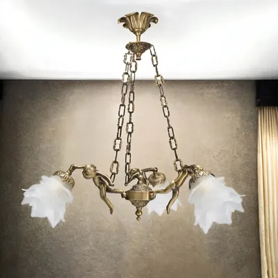 Produktbild von Florale Pendelleuchte Putti Bronze Echt Messing ITALY Echte Handwerkskunst vollendeter Qualität E27 230 Volt Jugendstil Deckenleuchte Innen Esszimmer Küche