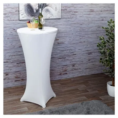 Produktbild von Set Stehtisch und Stehtischhusse, Bistrotisch mit klappbarer und höhenverstellbarer Tischplatte Ø 60cm - Husse Weiß