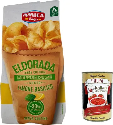 Produktbild von 10x Amica Chips Eldorada Salzige Kartoffelchips mit Zitrone und Basilikum 130g glutenfreie knusprige Kartoffel chips + Italian Gourmet poplpa 400g
