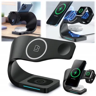 Produktbild von Magnetisches, kabelloses Induktionsladegerät 4-in-1, Qi, Schnellladung 15W, USB