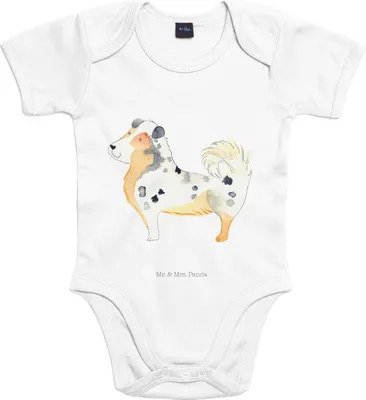 Produktbild von Mr. & Mrs. Panda Babybody Hund Australien Shepherd 12. - 18. Monat - Heather Grey - Geschenk, Einteiler, Strampler, Baby, Sprüche, overall, Spruch, babyanzug