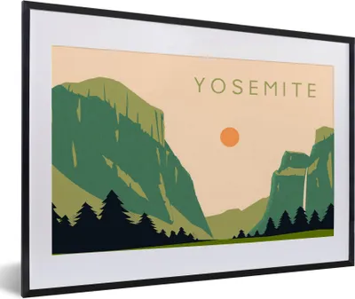 Produktbild von MuchoWow® MuchoWow® Gerahmtes Poster Park - Kalifornien - USA - Yosemite - Illustration - Amerika 60x40 cm - Poster mit zchwarzem Bilderrahmen - Schlafzimmer - Plakat in Rahmen - Drucken