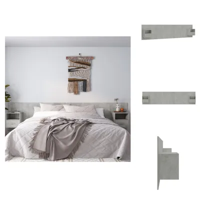 Immagine prodotto di vidaXL Testata del letto con comodini in cemento grigio a base di legno - Testate e piedi
