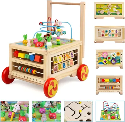 Image de Cube d'activités en bois sur roues pour bébés, garçons et filles