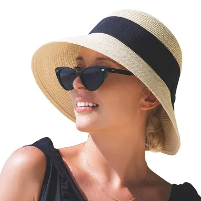 Immagine prodotto di Cappello da donna in paglia, pieghevole, con tesa larga, modello 69087, color beige