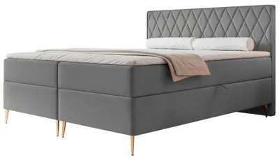 Image de Selsey Caresso - Sommier tapissier 180x200, matelas Bonell, surmatelas, velours, bleu-gris