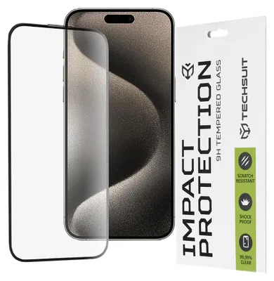 Productafbeelding van Techsuit 111D Volledige beschermhoes / Gehard glas - iPhone 15 Pro Max - Zwart