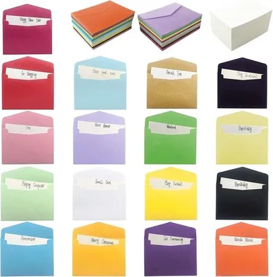Produktbild von Kleine Notizblöcke mit bunten Umschlägen - Weiß - Mini Umschläge - 17 Farben für Geschenknotizen - Notizblöcke und Visitenkarten