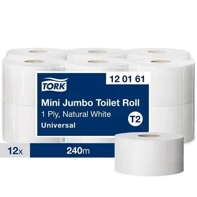 Obrázok produktu pre TORK 120161 Toaletný papier "Universal Mini Jumbo", biely, systém T2, 1-vrstvový, priemer 19 cm