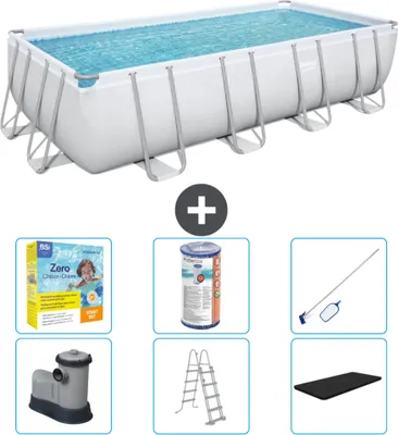 Produktbild von Bestway Rechteckiges Power Steel-Schwimmbecken – 549 x 274 x 122 – Grau – inklusive Pumpe – Leiter – Abdeckung Wartungspaket - Filter - Reinigungskit