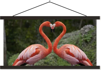 Produktbild von MuchoWow® Textilposter Zwei Flamingos bilden ein Herz 150x75 cm mit schwarzem Rahmen - Posterleiste
