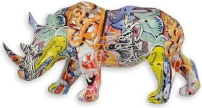 Produktbild von Casa Padrino Designer Kunstharz Dekofigur Nashorn Bunt 31,9 x 13 x H. 16,8 cm - Wohnzimmer Deko Skulptur - Deko Accessoires