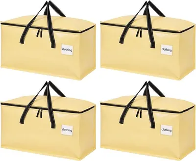Produktbild von PolkaHome® 4er Set 90L Umzugskartons mit Deckel, wasserdichte Aufbewahrungstaschen mit Reißverschluss für Kleidung, Reisen, Camping,