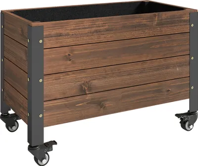 Produktbild von Hochbeet Holz, Pflanzbeet mit Rolle, mobile Frühbeet Gartenbeet Blumenkasten 60 x 30 x 41cm für Garten Balkon