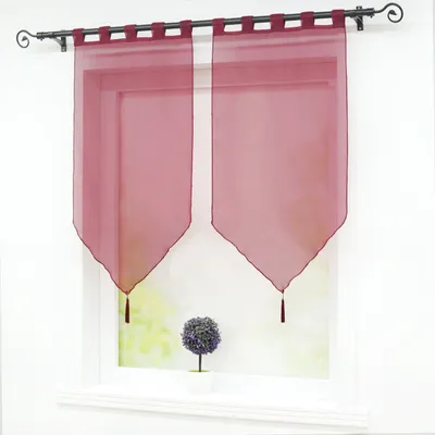 Produktbild von Scheibengardinen Panneaux Gardinen 2er Set Kurzgardine mit Quasten Modern Schlaufenschal Lila BxH 45x90 cm
