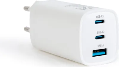 Immagine prodotto di Caricabatteria rapido USB-C 45 W PD + 20 W USB-A – Quick Charge 3.0 – Doppia porta – Bianco – Universale per smartphone e tablet [55060]
