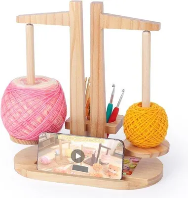 Productafbeelding van Magnetische Dubbele Garenhouder van Hout voor Breien en Haken, Grote Garenbalhouder, Ideaal Cadeau voor Breiliefhebbers en Hakers, Perfect voor Organisatie en Gemak
