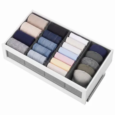 Produktbild von Aufbewahrungsbox Schubladen Organizer 4er Set aus Vliesstoff, faltbare Ordnungsboxen für PAX 100, Kommode und Kleiderschrank, 22x51x11 cm, ohne Fächer