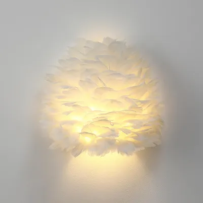 Produktbild von Wandleuchte 30CM Moderne Kreative Weiße künstliche Feder Wandlampe E27, Innen Wandleuchter Minimalist Schlafzimmer Nachttischlampe 3000K, Wandbeleucht